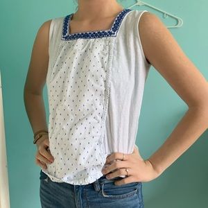 white tank with blue embroidery // talbots